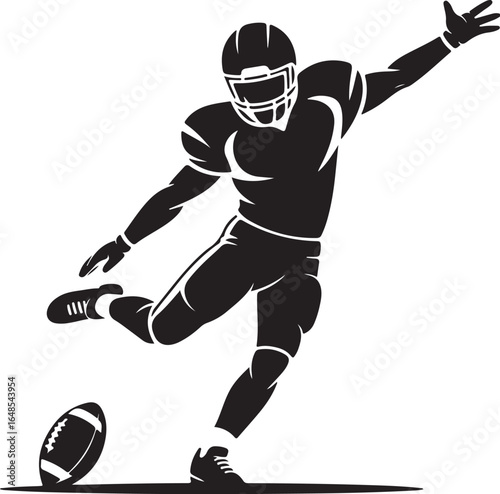 American football player kicking ball dynamic action silhouette