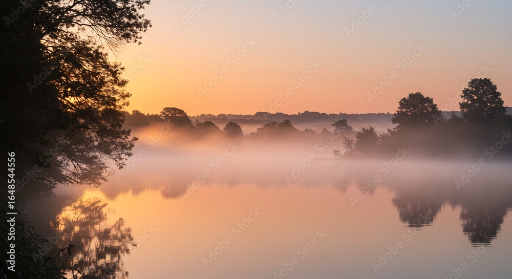 Obraz premium 朝焼けの湖畔風景写真