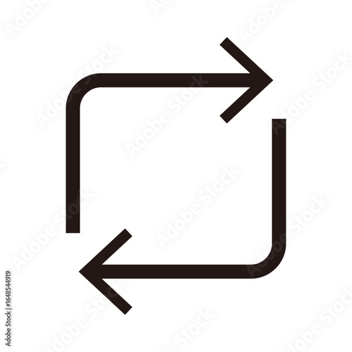 細い線の 四角い回転矢印(サイクル矢印）のベクターイラスト素材　ループ　黒　単体