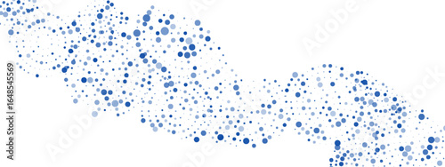 Abstract blue background frame of geometric shapes. Circular ornament. Pattern of dots, particles, molecules, fragments. Poster for technology, medicine, presentations, business.