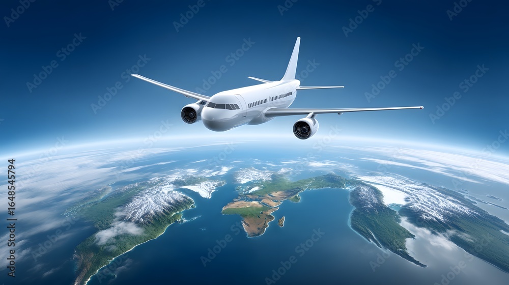 Obraz premium Airplane flying over a global map