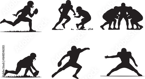 Dynamic American football players in action silhouettes