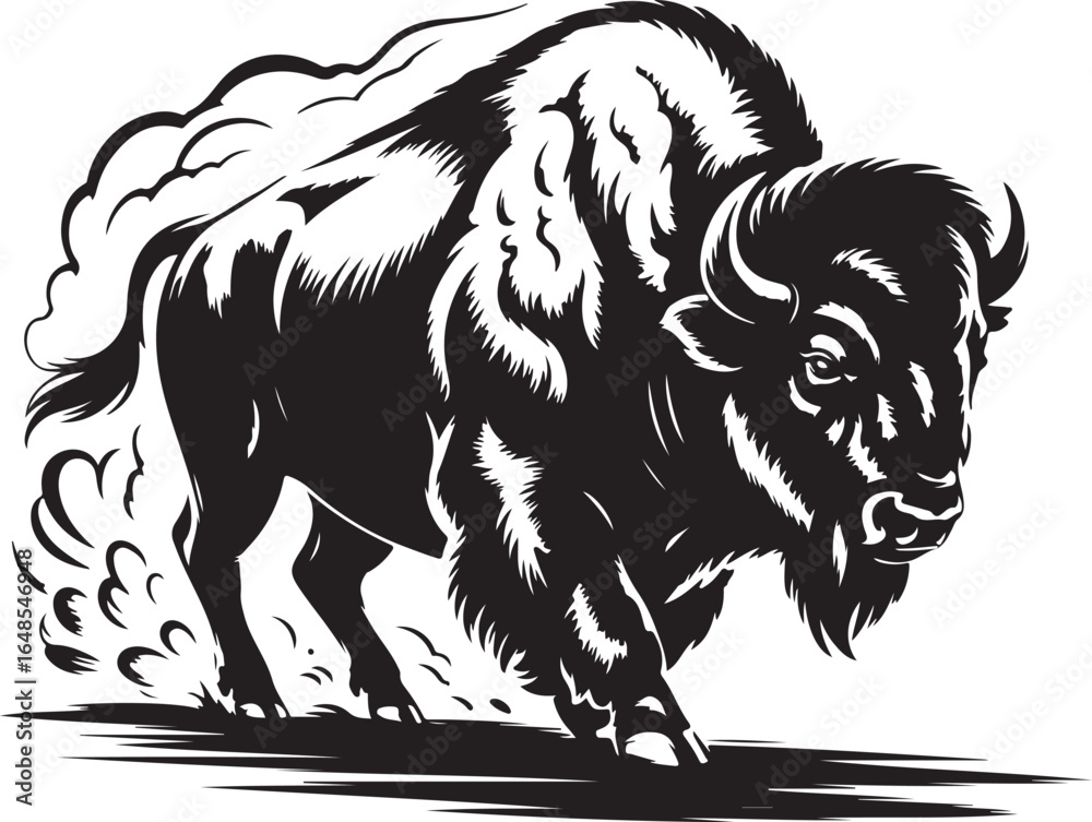 Fototapeta premium Powerful bison charging forward with dynamic motion and strength