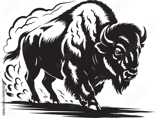 Powerful bison charging forward with dynamic motion and strength
