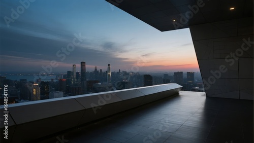 Modern Rooftop Terrace Overlooking a Cityscape at Dusk