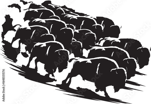 Powerful bison herd charging forward with dynamic energy