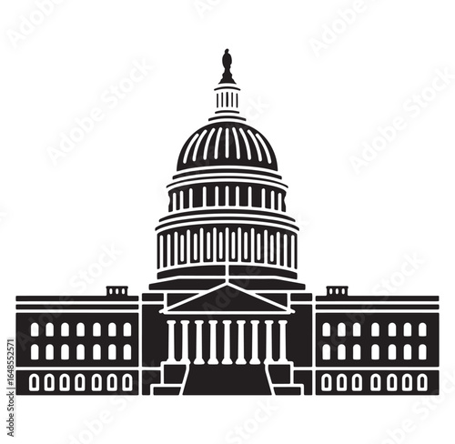 Black and white minimalist illustration of the united states capitol building silhouette