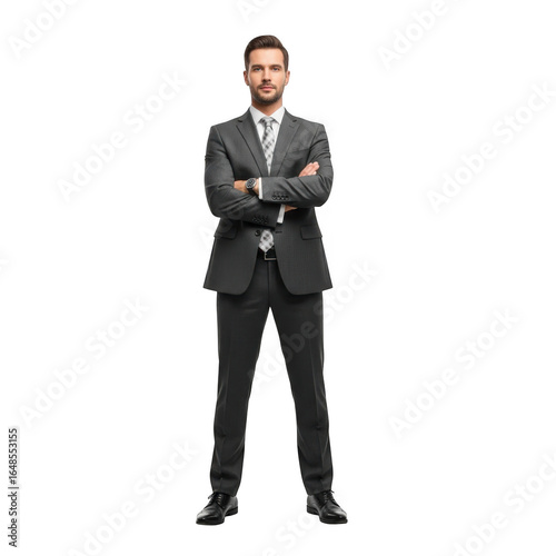 Confident businessman standing with arms crossed isolated on transparent background