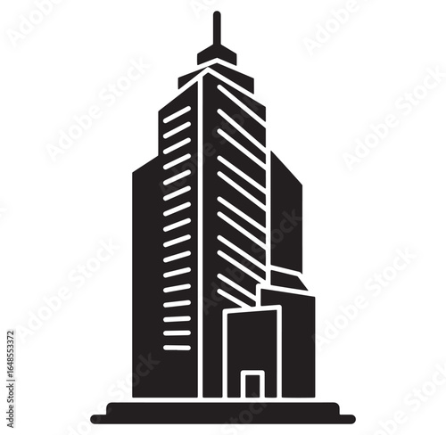 Black and white skyscraper building architectural structure isolated on a white background