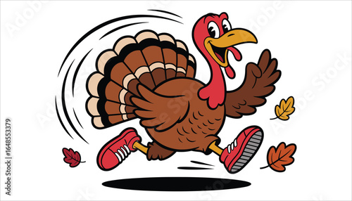 Funny Running Turkey Cartoon. Thanksgiving Character Illustration.