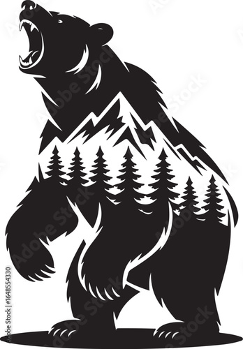 Wallpaper Mural Powerful bear silhouette with mountain forest inside Torontodigital.ca