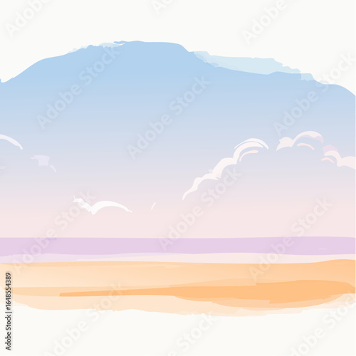 A vector illustration of a dreamy sky horizon in pastel tones of lavender, soft orange, and pale blue, with a watercolor finish, suitable for inspirational content.