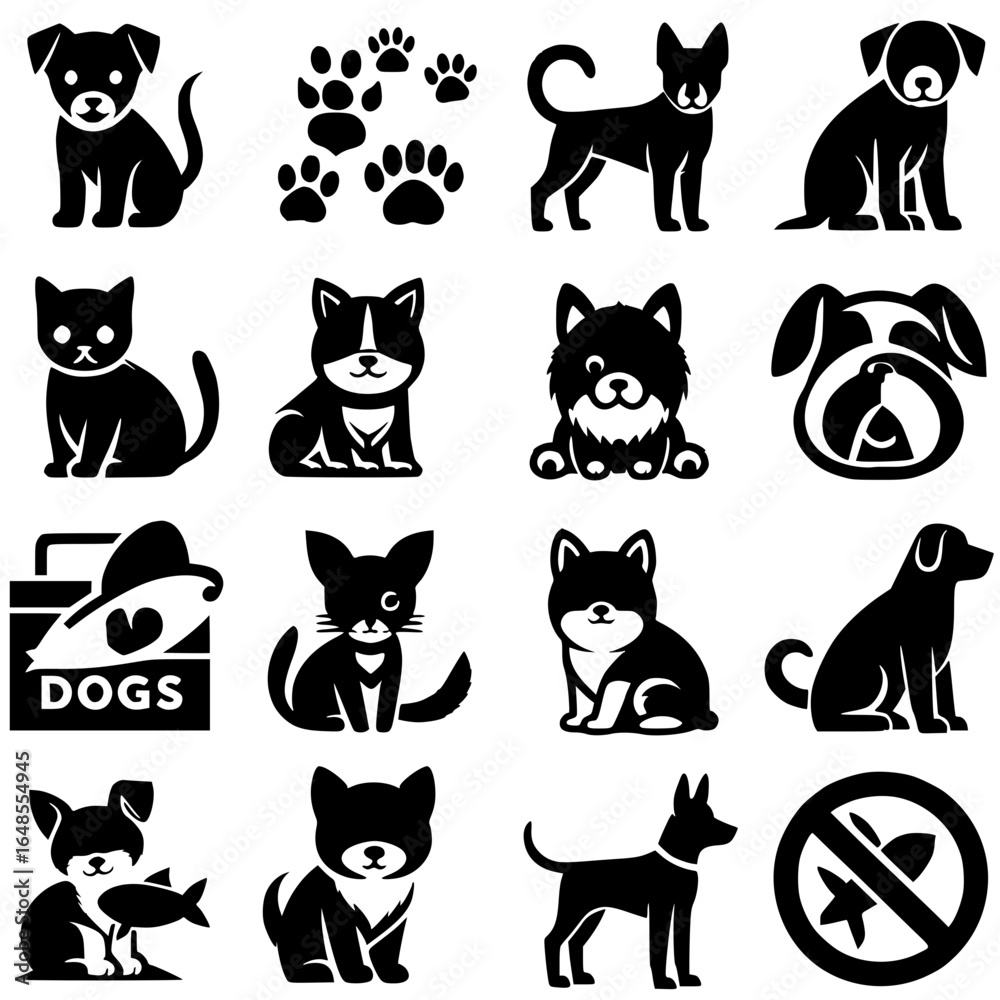 Obraz premium Various black dog icon illustration white background