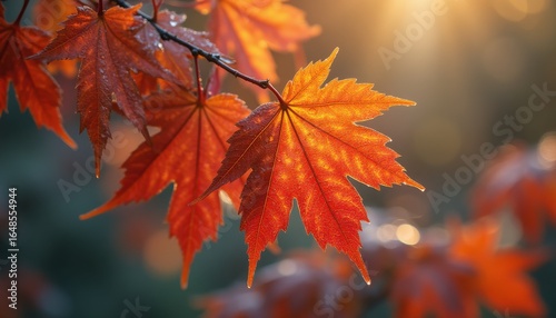 Multiple autumn leaves displaying warm colors in nature