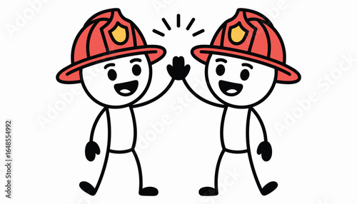 Cartoon Firefighters High Five Illustration