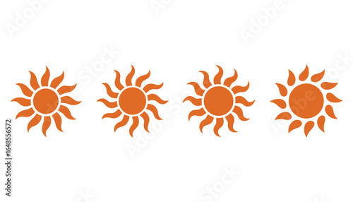 Sun Icon Set with Wavy Rays in Minimal Flat Style