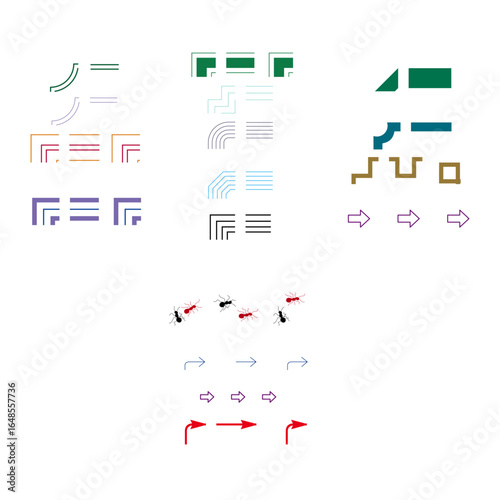 Geometric Graphic Elements: A compilation of colorful graphic elements, including arrows, corners, and lines, perfect for design projects.