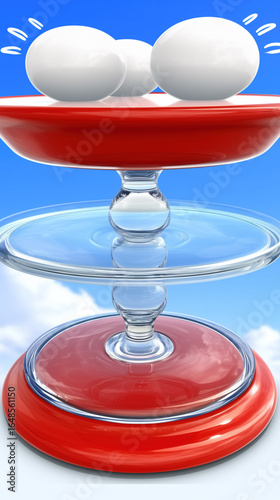 3D Rendered Red - White Glass Fruit Tray with White Balls