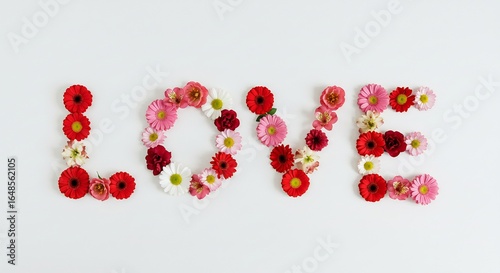 鮮やか花びら 愛の文字 優しい光で輝く. AI Generated