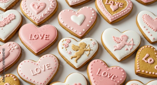 愛らしいハート型クッキー 優しい光で輝く バレンタイン. AI Generated