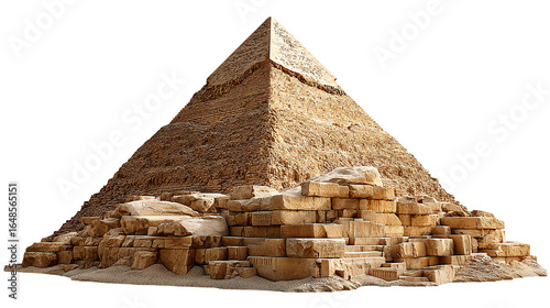 Pyramid of Giza: An awe-inspiring view of the Great Pyramid of Giza, one of the Seven Wonders of the World, standing tall and proud against a beautiful landscape. This historic landmark.