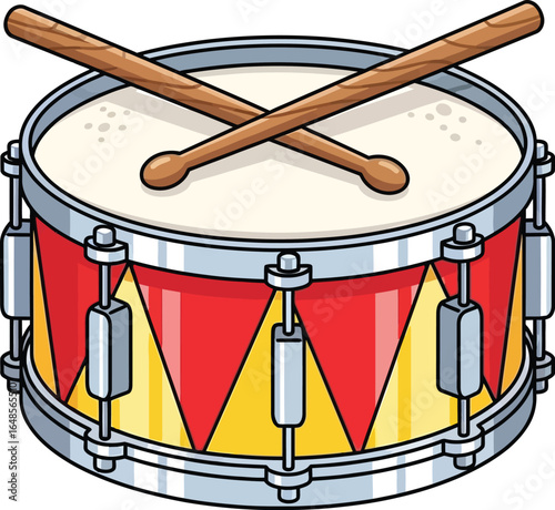 Cartoon Toy Drum with Crossed Sticks Vector illustration