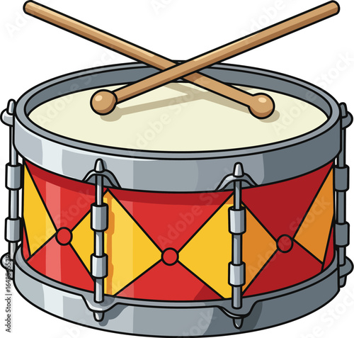 Cartoon Toy Drum with Crossed Sticks Vector illustration
