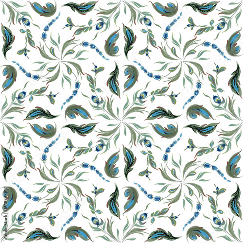 Vector floral pattern for shawl, carpet, scarf. Fantasy flowers, leaves on a white background