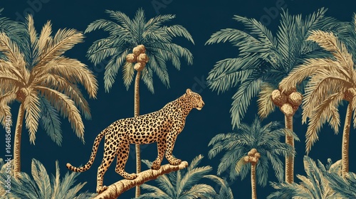 Tropical leopard amidst palm trees