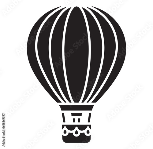 Simple black and white vector illustration of a classic hot air balloon design