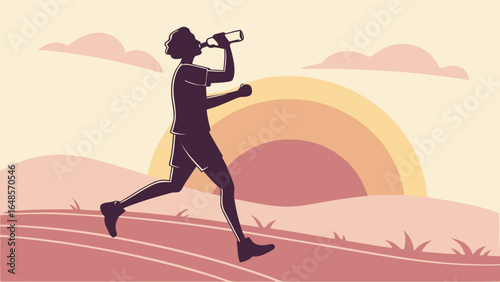 Silhouette of a runner drinking water during sunrise (2).eps