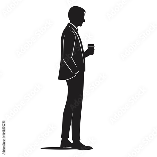 Corporate Man Standing with Coffee Silhouette Illustration