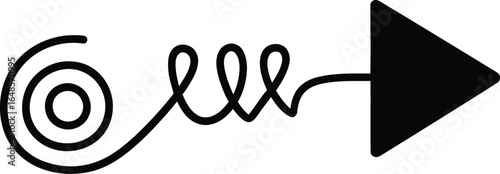 Hand drawn arrow with a spiral tail pointing to the right isolated on white background, a simple and artistic design element for creative projects