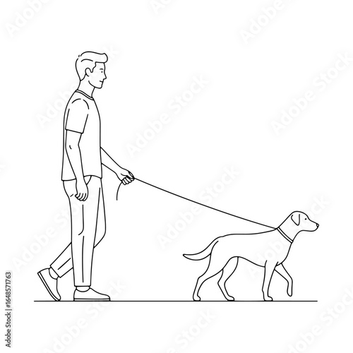 Simple and powerful vector illustration of a person taking a morning or evening walk with their pet dog, perfect for lifestyle and animal-themed articles and websites.
