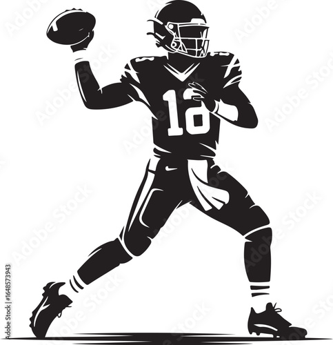 Dynamic quarterback throwing football action silhouette