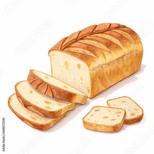 Freshly baked loaf of bread with sliced pieces, perfect for breakfast menus and bakery advertisements, vector origin ensures crisp details at any scale