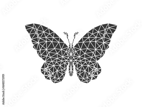 Low poly art black butterfly in white background