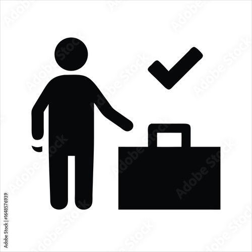 Person with a Suitcase at a Counter Silhouette Vector Icon on White Background