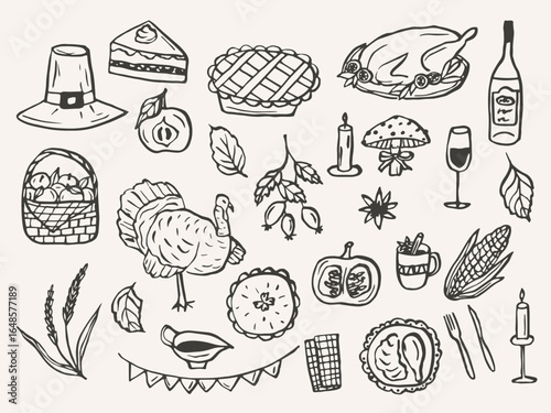 Hand drawn whimsical thanksgiving day collection