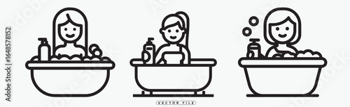 Women enjoying relaxing bath time with bubbles and toiletries