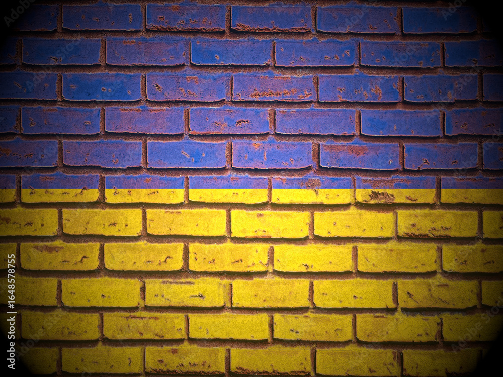 Fototapeta premium Old brick wall Ukraine flag