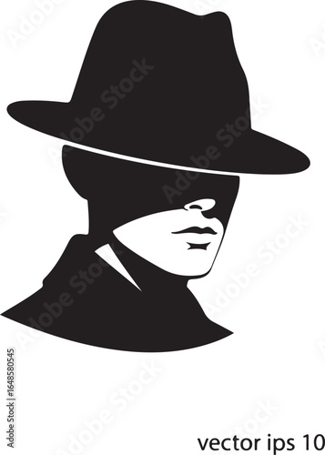 Mysterious Man in Fedora Hat with Deep Shadow Face Silhouette Vector Illustration