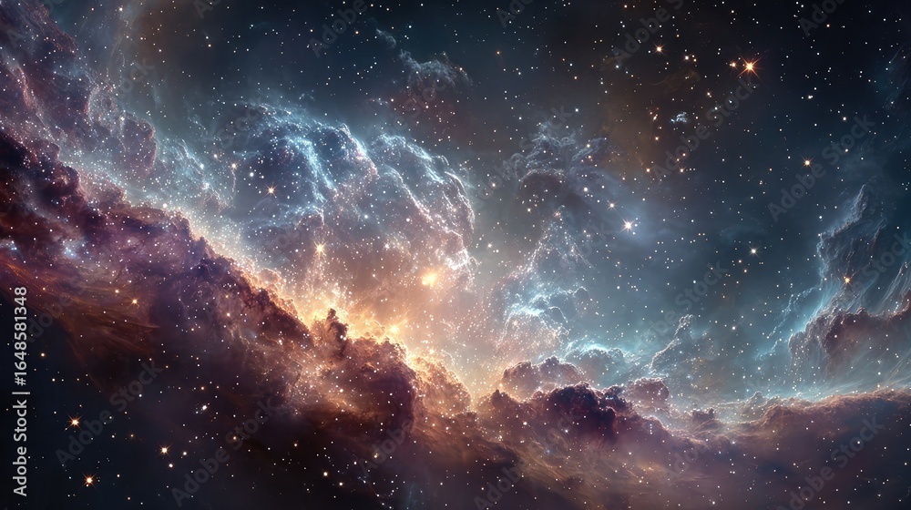 Fototapeta premium Beautiful cosmic space wallpaper featuring detailed star clusters and luminous nebulae, showcasing the vastness of the universe in a vibrant and colorful digital design.