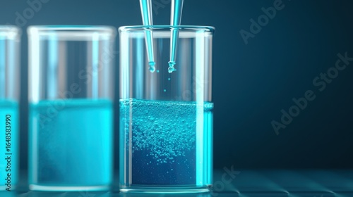 Compound Isolation Service Concept. Laboratory Experiment with Test Tubes and Blue Liquid in Glass Beaker on Laboratory Table