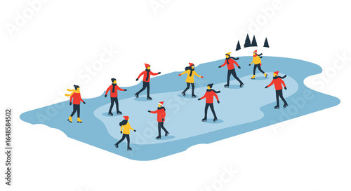 Group of People Ice Skating on a Winter Day