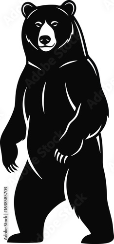 Standing bear illustration A bold black silhouette of a majestic grizzly against a plain background