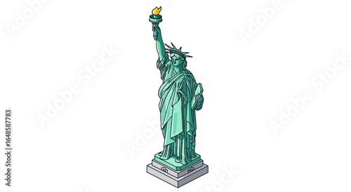 Vector Illustration of the Iconic Statue of Liberty with Torch Raised High