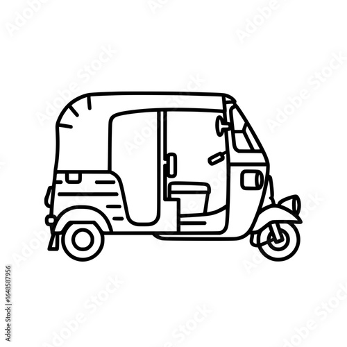 Auto rickshaw side view simple line drawing