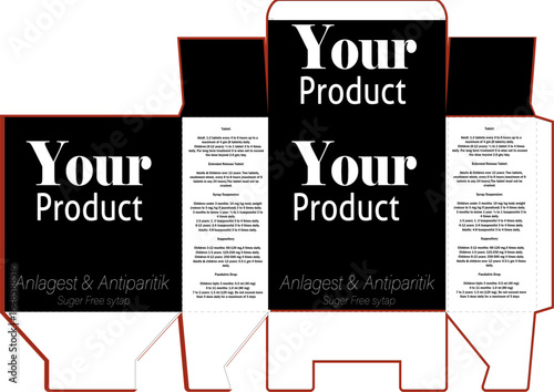 Product Packaging Design: A professional graphic design showcases the intricate structure and branding elements of the packaging, ready for your specific product. This design, with its sleek lines.