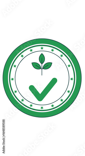 Green checkmark emblem symbolizing natural organic approval and sustainable eco friendly certification